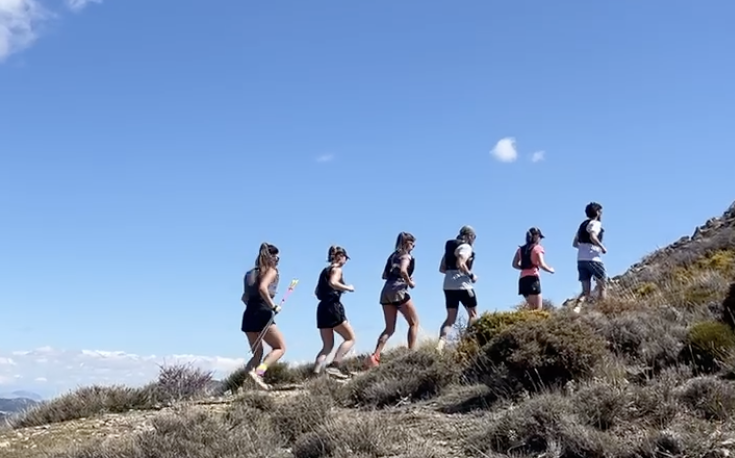 Trail running camp group in the mountains